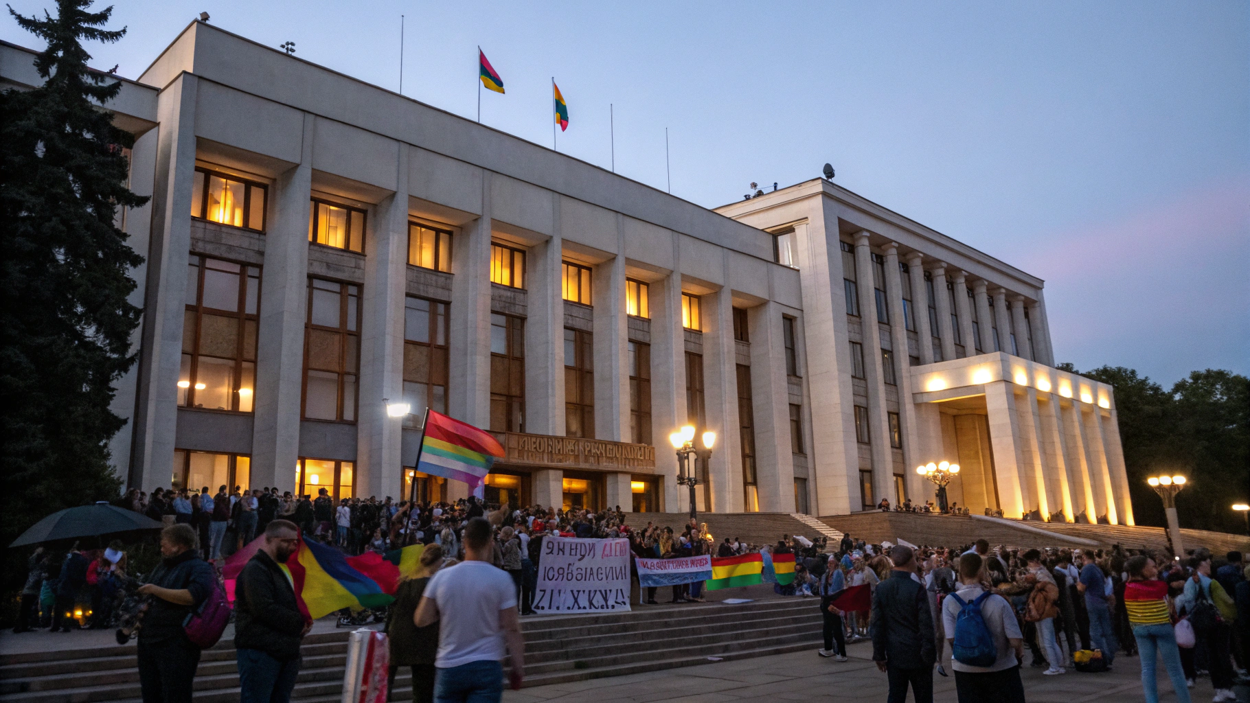 Siluete građana okupljenih u znak solidarnosti i zaštite ljudskih prava